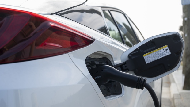 A ChargePoint electric vehicle charging station in North Vancouver, British Columbia, Canada, on Tuesday, Sept. 13, 2022. The use of road fuel for passenger cars is set to continuously decline after 2023 as the world switches to lower-carbon drivetrains.