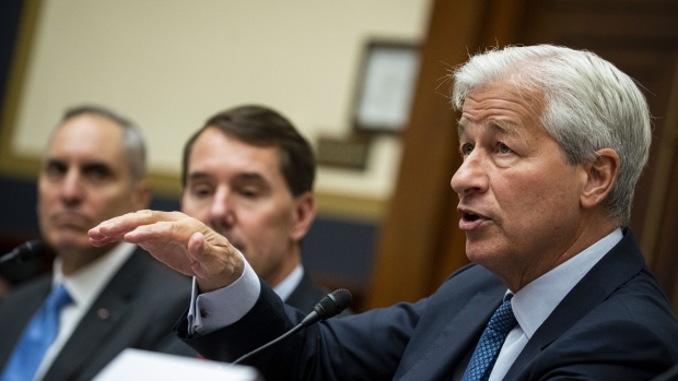 Jamie Dimon, chairman and chief executive officer of JPMorgan Chase & Co., speaks during a House Financial Services Committee hearing in Washington, D.C., US, on Wednesday, Sept. 21, 2022. The CEOs of the biggest US consumer banks are set to warn lawmakers that Americans are struggling amid surging inflation, as they brace for tough questions about how they’re helping customers being pummeled by rising prices.