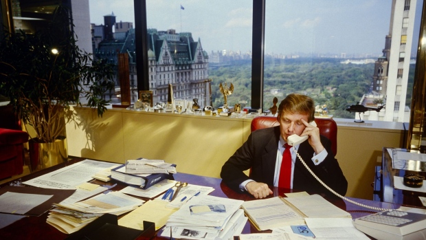 Donald Trump in his office in Trump Tower, circa September 1987. Photographer: Joe McNally/Getty Images