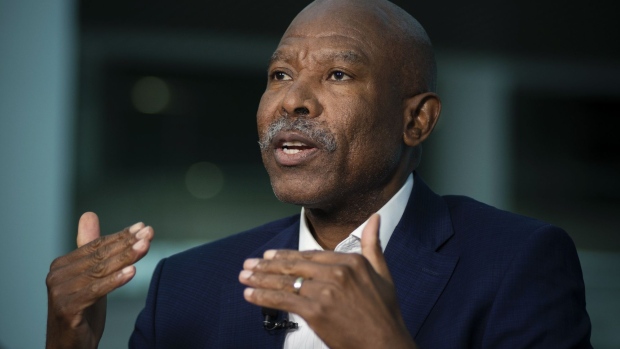 Lesetja Kganyago, governor of South Africa's central bank (SARB), speaks during a Bloomberg Television interview on the opening day of the 28th World Economic Forum (WEF) on Africa in Cape Town, South Africa, on Wednesday, Sept. 4, 2019. The World Economic Forum on Africa meeting runs from 4-6 September.
