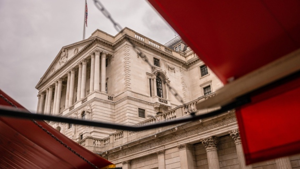 The facade of the Bank of England in London, UK, on Wednesday, Sept. 21, 2022. The Bank of England on Thursday is set to raise interest rates and start selling assets built up during a decade-long stimulus program, a historic tightening of monetary policy designed to clamp down on inflation.