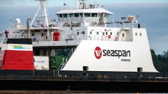 A Seaspan ferry departs the dock during a strike in Swartz Bay, British Columbia, Canada, on Friday, Jan. 21, 2022. Deliveries of goods to Vancouver Island could be disrupted as Seaspan Ferries Corp. will be restricted to 30 per cent of its carrying capacity due to a labor-management dispute, the Times Colonist reports.