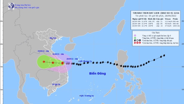 Typhoon Noru position from Vietnam's National Center for Hydro-Meteorological Forecasting