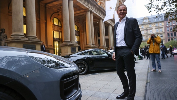 Oliver Blume, right, and Lutz Meschke during the Porsche IPO in Frankfurt on Sept. 29. Photographer Alex Kraus/Bloomberg