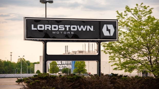 Signage outside Lordstown Motors Corp. headquarters in Lordstown, Ohio, U.S., on Saturday, May 15, 2021. Lordstown Motors Corp. is scheduled to release earnings figures on May 24. Photographer: Dustin Franz/Bloomberg