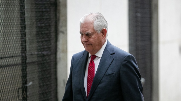 Rex Tillerson, former chief executive officer of Exxon Mobil Corp., arrives at state court in New York, U.S., on Wednesday, Oct. 30, 2019. Tillerson is set to testify Wednesday in New York's securities-fraud trial over the oil giant's climate-change disclosures, adding an element of drama to proceedings that have had few fireworks so far.