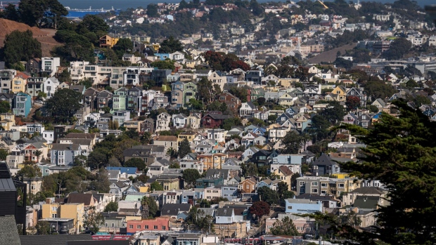 Residential homes in San Francisco, California, US, on Thursday, Sept. 8, 2022. San Francisco home prices tumbled last month as soaring interest rates and an exodus of tech workers battered demand in one of the most expensive US housing markets. Photographer: David Paul Morris/Bloomberg