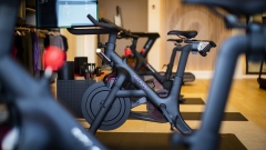 A Peloton stationary bike for sale at the company's showroom in Dedham, Massachusetts, U.S., on Wednesday, Feb. 3, 2021. Peloton Interactive Inc. is scheduled to release earnings figures on February 4.