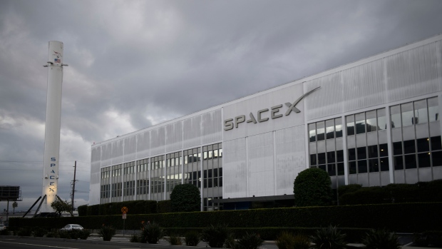 A Falcon 9 rocket outside the Space Exploration Technologies Corp. (SpaceX) headquarters . Photographer: Patrick T.Fallon/Getty Images