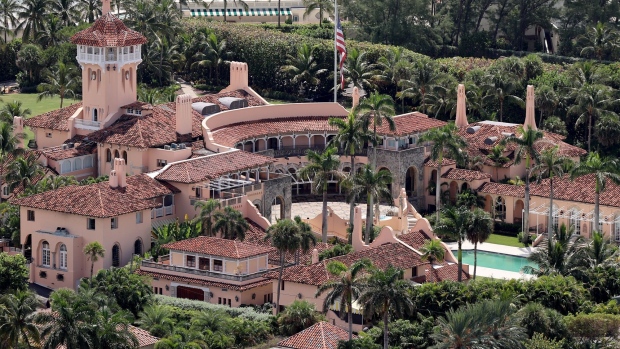In this aerial view, former U.S. President Donald Trump's Mar-a-Lago estate is seen on September 14, 2022 in Palm Beach, Florida.  Photographer: Joe Raedle/Getty Images