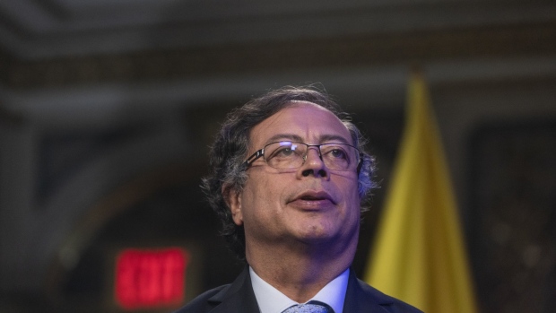Gustavo Petro, Colombia's president, speaks during a Bloomberg Television interview in New York, US, on Wednesday, Sept. 21, 2022. Petro warned that millions of young Americans will die if the "failed" war on drugs continues for another four decades, in an impassioned plea to change the policy toward narcotics.