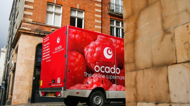 A delivery truck operated by Ocado Group Plc in the Maida Vale district of London, U.K., on Thursday, Oct. 8, 2020. Covid-19 lockdown enabled online and app-based grocery delivery service providers to make inroads with customers they had previously struggled to recruit, according the Consumer Radar report by BloombergNEF. Photographer: Hollie Adams/Bloomberg