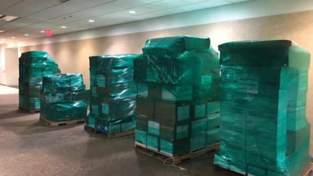 Several pallets of document boxes ready for shipment to Trump's Mar-a-Lago club, according to a July 2021 email from Trump’s post-presidential office.