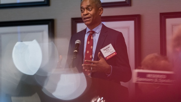 Raphael Bostic, president and chief executive officer of the Federal Reserve Bank of Atlanta, speaks to members of the Harvard Business School Club of Atlanta at the Buckhead Club in Atlanta, Georgia, U.S., on Wednesday, Feb. 19, 2020. Bostic said he's not seeing risk levels rising to a point that they would be a "source of concern." Photographer: Elijah Nouvelage/Bloomberg