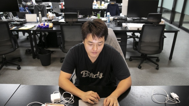 Do Kwon, co-founder and chief executive officer of Terraform Labs, in the company's office in Seoul, South Korea, on Thursday, April 14, 2022. Kwon is counting on the oldest cryptocurrency as a backstop for his stablecoin, which some critics liken to a ginormous Ponzi scheme. Photographer: Woohae Cho/Bloomberg