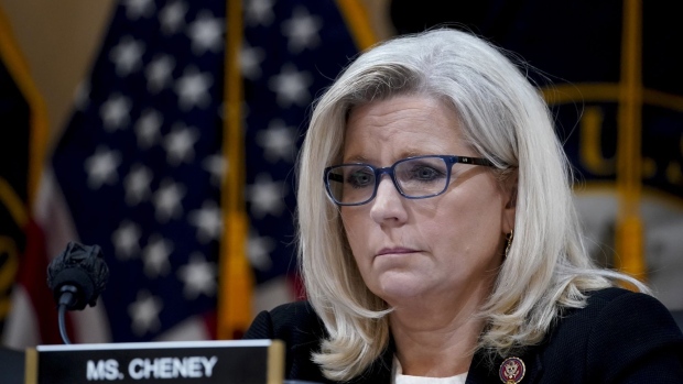 Representative Liz Cheney, a Republican from Wyoming, during a hearing of the Select Committee to Investigate the January 6th Attack on the US Capitol in Washington, D.C., US, on Tuesday, July 12, 2022. Whether far-right extremists who attacked the US Capitol were encouraged by or even conspired with then-President Donald Trump will be the subject of today's hearing by the House committee investigating the riot.