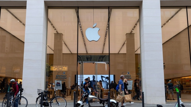 The Apple Inc. store in the Hackescher Market district of Berlin, Germany, on Monday, Sept. 12, 2022. German Deputy Finance Minister Florian Toncar warned that the country faces a growing threat of rising consumer prices and low growth rates.