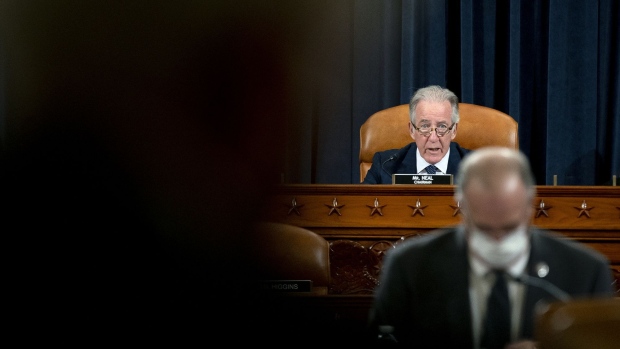 Representative Richard Neal, a Democrat from Massachusetts, speaks during an America COMPETES Act Of 2022 event at the U.S. Capitol in Washington, D.C., U.S., on Friday, Feb. 4, 2022. The House is forging ahead on a bill that would invest tens of billions in the U.S. tech sector, but Republican objections that it's too weak on China threaten what Democrats hoped would be a quick election-year win.