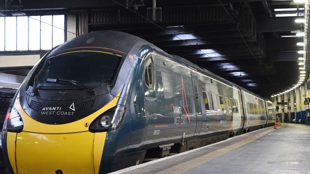 An Avanti West Coast train is at Euston Station in London. Photographer: Justin Tallis/AFP/Getty Images