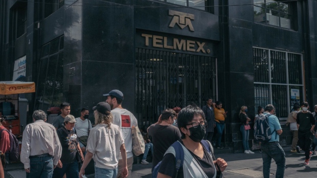 A Telefonos de Mexico SAB (Telmex) customer service center and store in Mexico City, Mexico, on Friday, July 22, 2022. About 30,000 workers at Mexico's largest fixed-line telephone and internet company agreed to go back to work Friday while the government mediates a dispute over wages, pensions and benefits, reports the Associated Press.