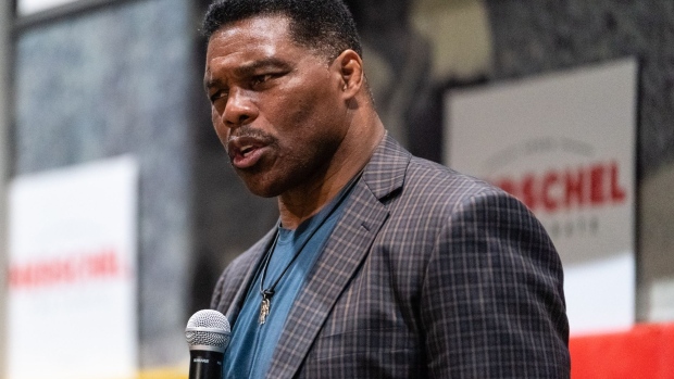 Herschel Walker, US Republican Senate candidate for Georgia, speaks during a campaign rally in Macon, Georgia, US, on Wednesday, May 18, 2022. Heisman Trophy-winner Walker is vying to face incumbent Democratic Senator Raphael Warnock in his first political run.