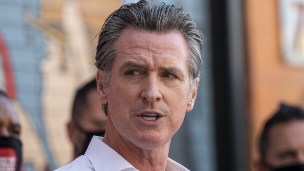 Gavin Newsom, governor of California, speaks during a 'Vote No' recall campaign event in San Francisco, California, U.S., on Tuesday, Sept. 7, 2021. Petitions calling for Newsom's removal cite a litany of complaints, including high taxes and elevated homelessness rates; water rationing; an accommodative approach to undocumented aliens; and opposition to capital punishment.
