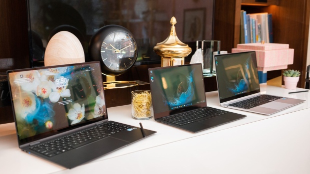 Samsung Galaxy Book 2 Pro 360 laptops-to-tablets during the Samsung Galaxy Mobile World Congress (MWC) 2022 event in New York, U.S., on Thursday, Feb. 24, 2022. Last year, Samsung reached more PC consumers in more markets than ever before, as a result, PC sales increased by 63 percent year-over-year. Photographer: Jutharat Pinyodoonyachet/Bloomberg