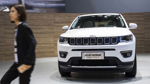 A Jeep Compass sports utility vehicle, manufactured by Guangzhou Automobile Group Co., on display at the China International Automobile Exhibition in Guangzhou, China in 2016. 