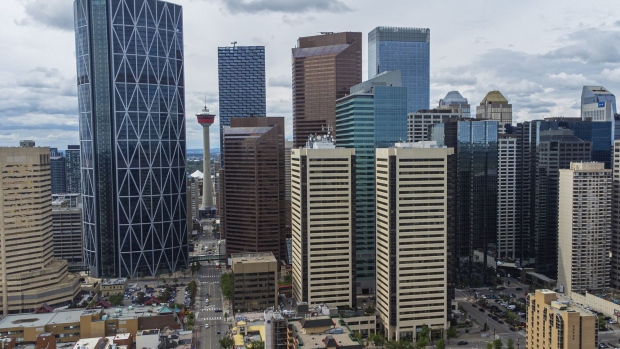 Downtown Calgary, Alberta, Canada, on Monday, June 20, 2022. Calgary, surrounded by fields of oil, natural gas, wheat and barley that make Canada a global exporting powerhouse, is at the epicenter of a post-Covid economic expansion. Photographer: Gavin Bryan John/Bloomberg