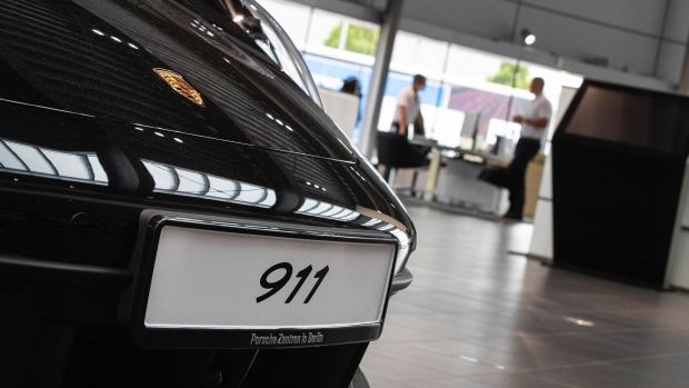 A Porsche 911 automobile in a Porsche SE showroom in Berlin, Germany, on Monday, Aug. 9, 2021. Porsche reports second quarter earnings on Aug. 10.