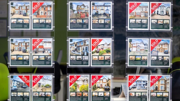 Properties for sale and sold in the window of an estate agents in London, UK, on Thursday, Oct. 13, 2022. UK estate agents turned pessimistic about the housing market, anticipating prices will decline over the next year for the first time since the start of the coronavirus pandemic.