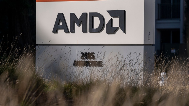 Signage at Advanced Micro Devices (AMD) headquarters in Santa Clara, California, U.S., on Thursday, Jan. 27, 2022. Advanced Micro Devices Inc. is scheduled to release earnings figures on February 1. Photographer: David Paul Morris/Bloomberg