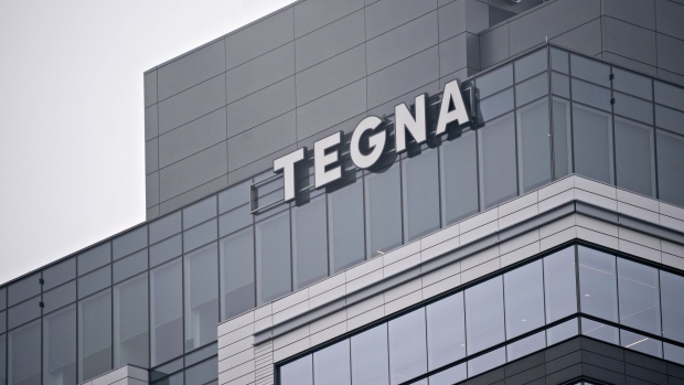 Signage is displayed outside Tegna Inc. headquarters in McLean, Virginia, U.S., on Friday, March, 13, 2020. Comedian and TV producer Byron Allen has made a $20-a-share, all-cash offer for Tegna in a deal that values the TV station owner at $8.5 billion, including debt, according to a person familiar with the situation. Photographer: Andrew Harrer/Bloomberg