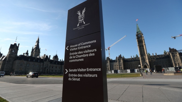 Parliament Hill in Ottawa, Ontario, Canada, on Tuesday, Nov. 1, 2022. Canada's economic growth rate fell by half in the third quarter, ahead of what's expected to be an even sharper downturn later this year.