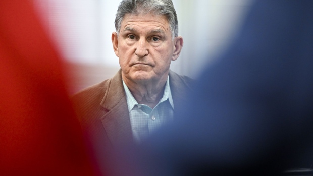 Senator Joe Manchin, a Democrat from West Virginia, speaks during a community listening session at Piketon High School in Piketon, Ohio, US, on Thursday, Oct. 20, 2022. Ohio US Democrat Senate candidate Tim Ryan and Manchin discussed issues pertaining to the Portsmouth Gaseous Diffusion Plant (PORTS) and the 2020 closure of Zahns Corner Middle School after radioactive material was detected at the site. Photographer: Gaelen Morse/Bloomberg