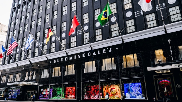 Holiday windows at the Bloomingdale's Inc. flagship department store in New York, U.S., on Tuesday, Dec. 1, 2020. Americans are snatching up everything from yoga pants to video games to air fryers - the kind of items that will keep homebound shoppers dressed, entertained and fed as the U.S. braces for a long winter of social distancing.