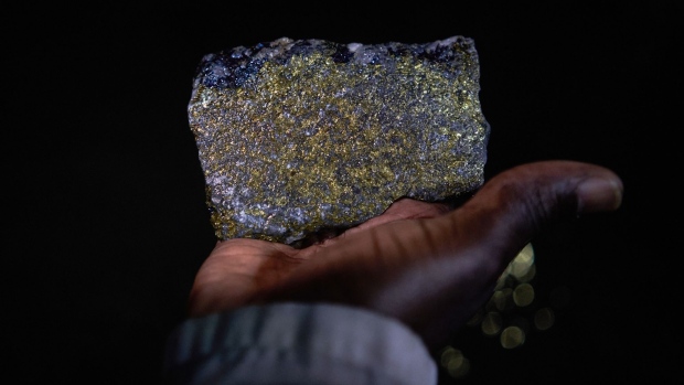 A chunk of copper ore rock blasted from the underground rockface in the Henderson shaft at the Mufulira mine, operated by Mopani Copper Mines Plc, in Mufulira, Zambia, on Friday, May 6, 2022. A recent 1,900-mile journey from mines in Congo and Zambia shows how, a century after commercial mining began here, the world’s hunger for copper is again reshaping the region. Photographer: Zinyange Auntony/Bloomberg