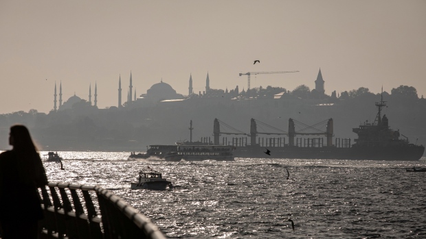 A vessel carrying Ukrainian wheat on the Bosporus Strait in Istanbul, on Nov. 11.