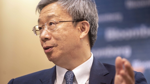 Yi Gang, governor of the People's Bank of China (PBOC), speaks during an interview in Beijing, China, on Friday, June 7, 2019. China has "tremendous" room to adjust monetary policy if the trade war with the U.S. deepens, Yi said.