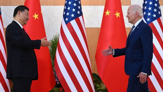 Xi Jinping and President Joe Biden meet at the G20 Summit on Nov. 14. Photographer: Saul Loeb/AFP/Getty Images