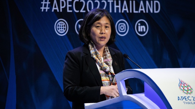 Katherine Tai speaks at a press conference during APEC2022 in Bangkok, Thailand, on Nov. 17, 2022.