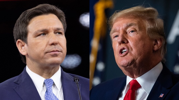 Donald Trump and Ron DeSantis in happier times, in November 2019. Photographer: Joe Raedle/Getty Images North America