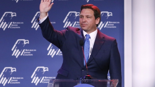 Ron DeSantis, governor of Florida, during the Republican Jewish Coalition (RJC) Annual Leadership Meeting in Las Vegas, Nevada, US, on Saturday, Nov. 19, 2022. Democrats defied political forecasts and historical trends to keep control of the Senate in a win for President Joe Biden, as voters rejected a handful of candidates backed by former President Donald Trump.