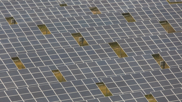 Photovoltaic panels at a solar farm operated by Yellow River Power in Gonghe County, Qinghai province, China, on Monday, Sept. 27, 2021. China, the world's biggest greenhouse gas emitter, can’t meet its environmental goals without connecting its abundant sources of renewable energy with its coastal megacities.
