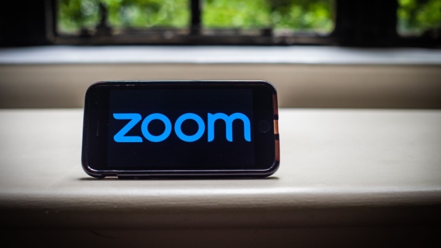 The Zoom Video Communications Inc. logo on a smartphone arranged in Dobbs Ferry, New York, U.S., on Saturday, May 29, 2021. Zoom Video Communications Inc. is scheduled to release earnings figures on June 1. Photographer: Tiffany Hagler-Geard/Bloomberg
