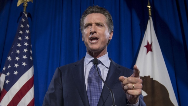 Gavin Newsom, Democratic candidate for governor of California, speaks during a primary election watch party in San Francisco, California, U.S., on Tuesday, June 5, 2018. Lieutenant Governor Newsom and Republican businessman John Cox won the most votes in California’s gubernatorial primary, advancing to a general election that will test the state’s position as leader of the resistance to President Donald Trump.
