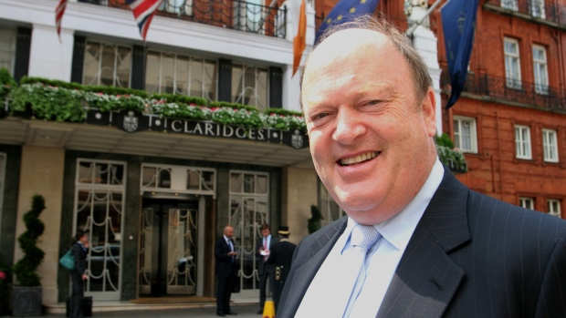 Derek Quinlan, chairman of Quinlan Private poses outside Claridges in London, U.K., Wednesday June 7, 2006. Quinlan, who owns the Claridges and Connaught hotels in London, plans to raise 1 billion euros ($1.26 billion) to buy property just as rising interest rates threaten the global real estate boom. Photographer Alan Weller/Bloomberg News.