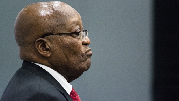 Jacob Zuma, former South African president, pauses following a recess break in the state capture inquiry in Johannesburg, South Africa on Monday, July 15, 2019. Zuma is set to appear before a judicial panel for the first time today to answer accusations that he consented to and benefited from widespread looting during his nine-year rule.