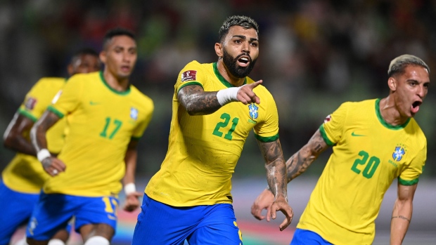 The Brazilian team during South American qualification football match for the FIFA World Cup Qatar 2022 in Caracas on October 7.