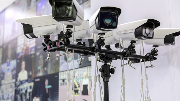 Surveillance cameras are displayed at the World Artificial Intelligence Conference (WAIC) in Shanghai, China, on Thursday, Aug. 29, 2019. The conference runs through Aug. 31. Photographer: Qilai Shen/Bloomberg